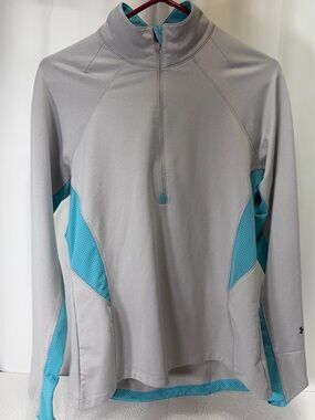 Under Armour Light Gray and Teal Half-Zip Ski Pullover 2750